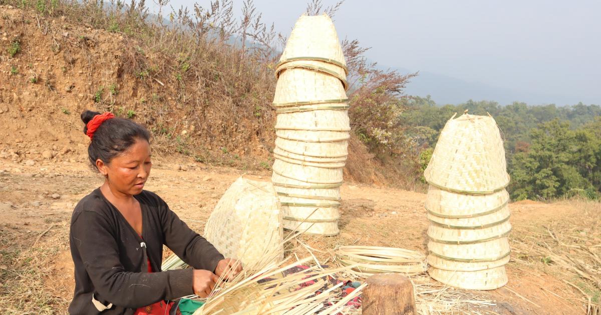 Bhujel woman in traditional bamboo weaving business (cred. Srijana Baral)